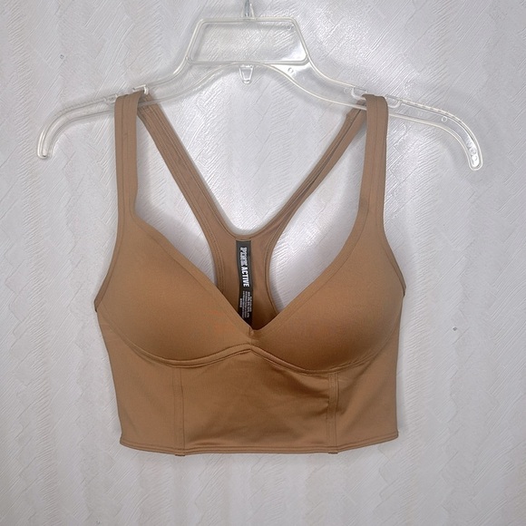 🆕 VICTORIA SECRET PINK ACTIVE Sport Bra rust Racerback Solid Long Line small - Picture 2 of 7